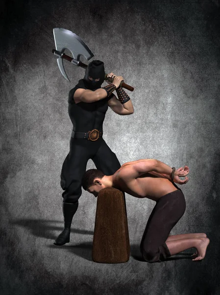 Executioner His Victim Illustration — Stock Photo, Image