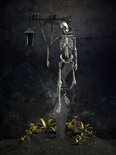 Galge Med Ett Skelett Illustration — Stockfoto