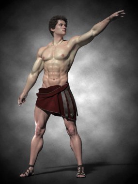 Elini kaldırmış bir adam. 3d illüstrasyon