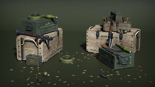 Weapons and ammunition. 3d illustration