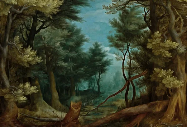 Lukisan Pemandangan Hutan Yang Indah Stok Gambar Bebas Royalti
