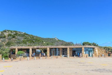 CAPE POINT, SOUTH AFRICA - DEC 23, 2021: Ticket office for the Flying Dutchman Funicular and a store at Cape Point.