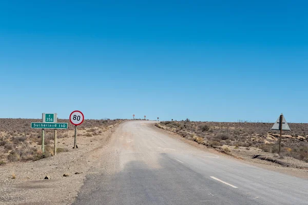 R356 Kavicsos Szakaszának Kezdete Fraserburg Sutherland Között Észak Karoo Foki — Stock Fotó