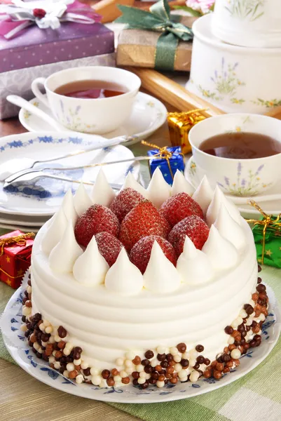 草莓布丁蛋糕 — 图库照片