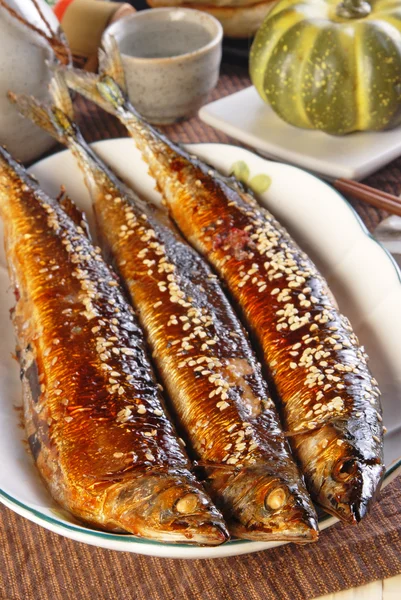 Grilovaná saury Stock Obrázky