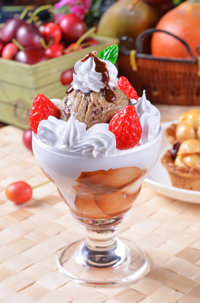 Chocolate ice cream sundae