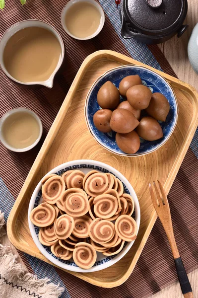 Taiwan Traditionella Mellanmål Kallas Gris Öra Kex Spiral Cookies — Stockfoto