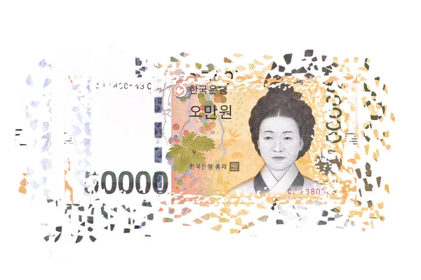 Кореец Выиграл Билль Разбившийся Куски Концепция Девальвации Валюты Экономического Кризиса — стоковое фото