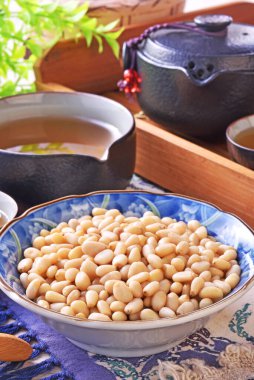 Pine nuts on the wooden table. Healthy food. 