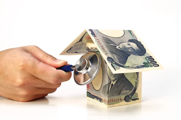 Cheque Salud Préstamo Hipotecario Billete Yen Japonés —  Fotos de Stock