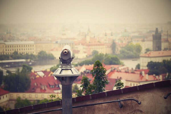 Binocular for use by tourists at Prague - selective focus