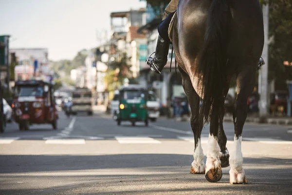 Horse Police Patrol Traffic Control Busy City Center Kandy Sri — Stock Photo, Image