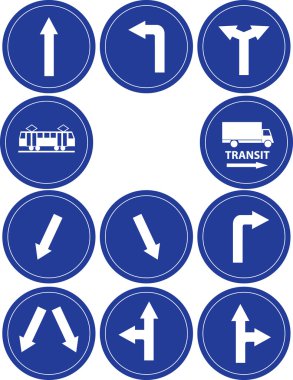 Traffic direction signs, tram and transit sign clipart
