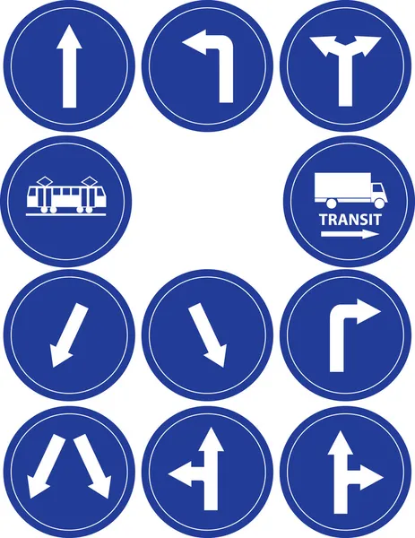 Riktning trafikskyltar, spårvagn och transit underteckna — Stock vektor