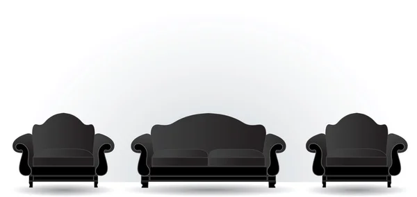 Sofá y dos sillones — Vector de stock