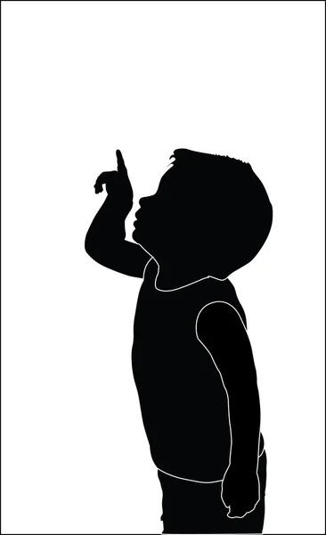 Il bambino mostra qualcosa nella silhouette del cielo — Vettoriale Stock