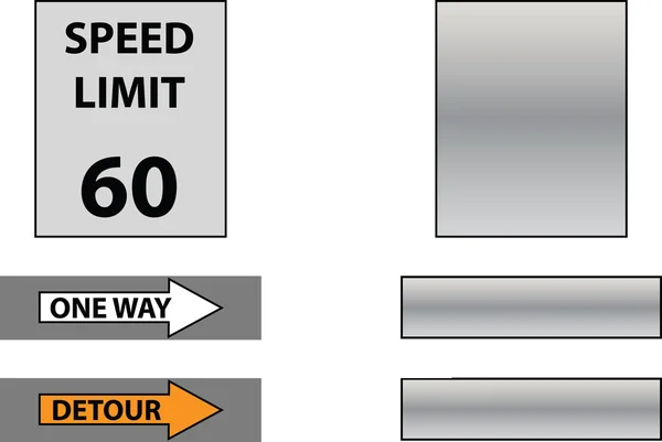 Ograniczenie prędkości, objazd i jeden sposób znak z pustą tabela — Wektor stockowy
