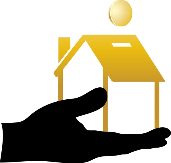 Hand holds a house that saves money — Stock Vector