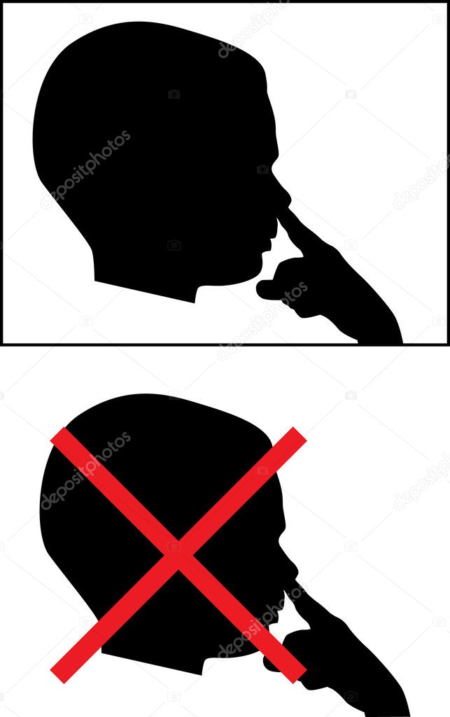 Isolated Silhouetted Boy Child Picking Nose