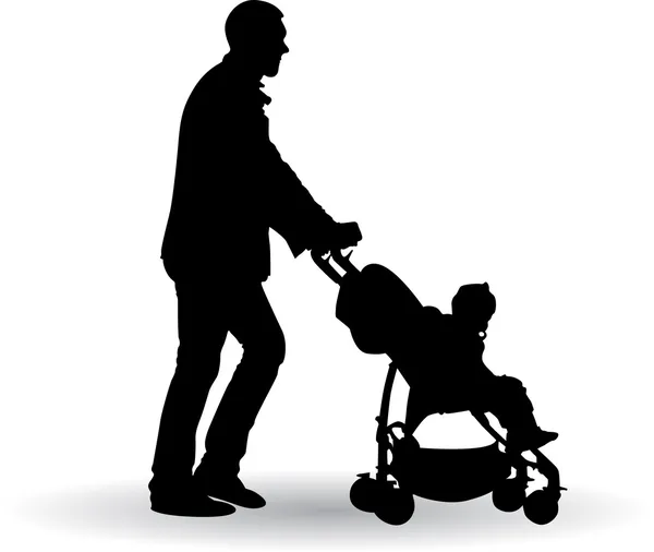 Father pushing a pram — Stock Vector