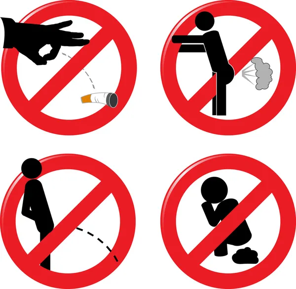 Prohibit signs for healthcare and rude behavior — Stock Vector