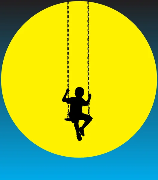 stock vector Boy on a swing at moon