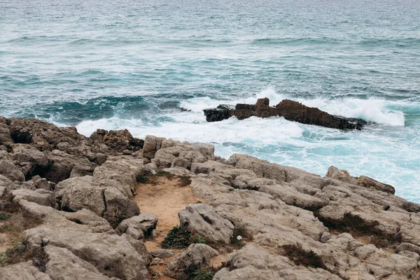 Vlny Narážející Pobřeží Pláži Pohled Pobřeží Atlantského Oceánu Cabo Roca — Stock fotografie