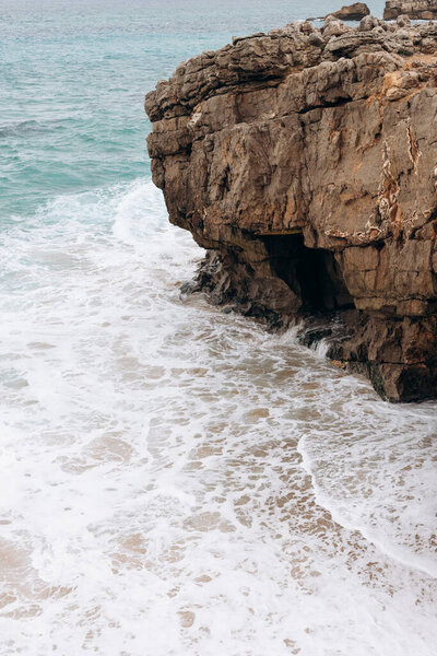 Nature. Ocean waves in the gorge of rocks.Portugal