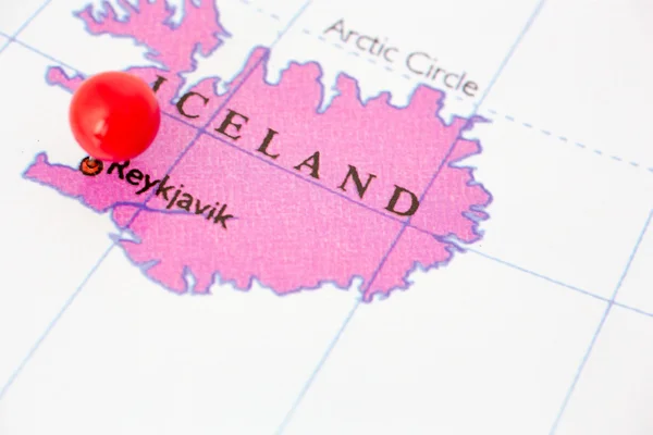 Red Pushpin on Map of Iceland