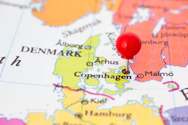 Red Pushpin on Map of Denmark — Stock Photo, Image