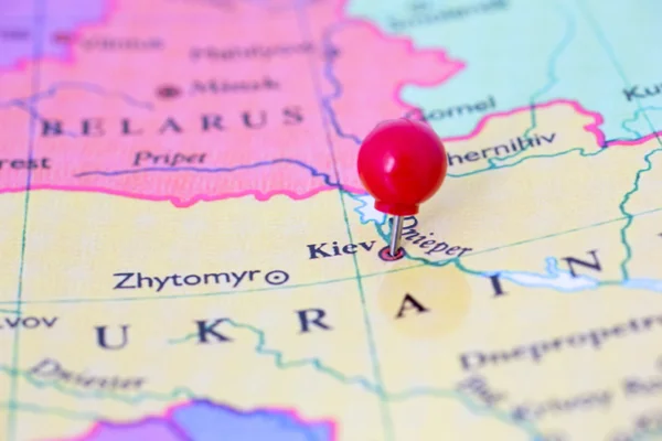 Red Pushpin on Map of Ukraine