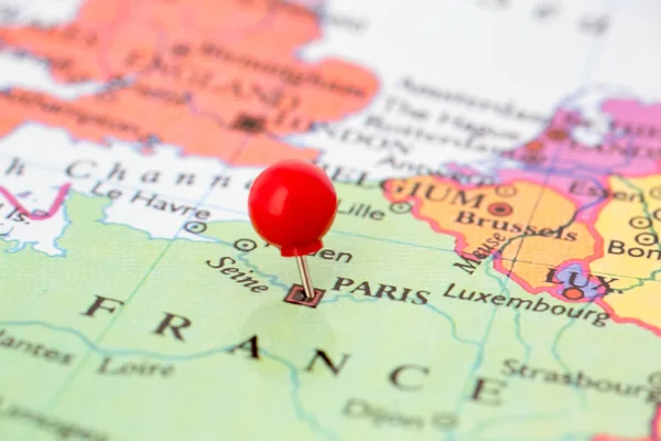 Red Pushpin on Map of France