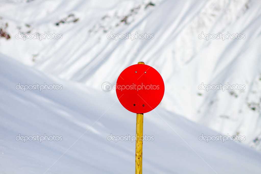 Red Sign with Snowy Background