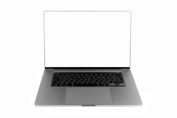 Laptop Com Uma Tela Branca Branco Uma Moldura Fina Corpo — Fotografia de Stock