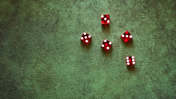 緑のテクスチャの背景に赤いカジノダイストップビュー ギャンブルの概念 — ストック写真