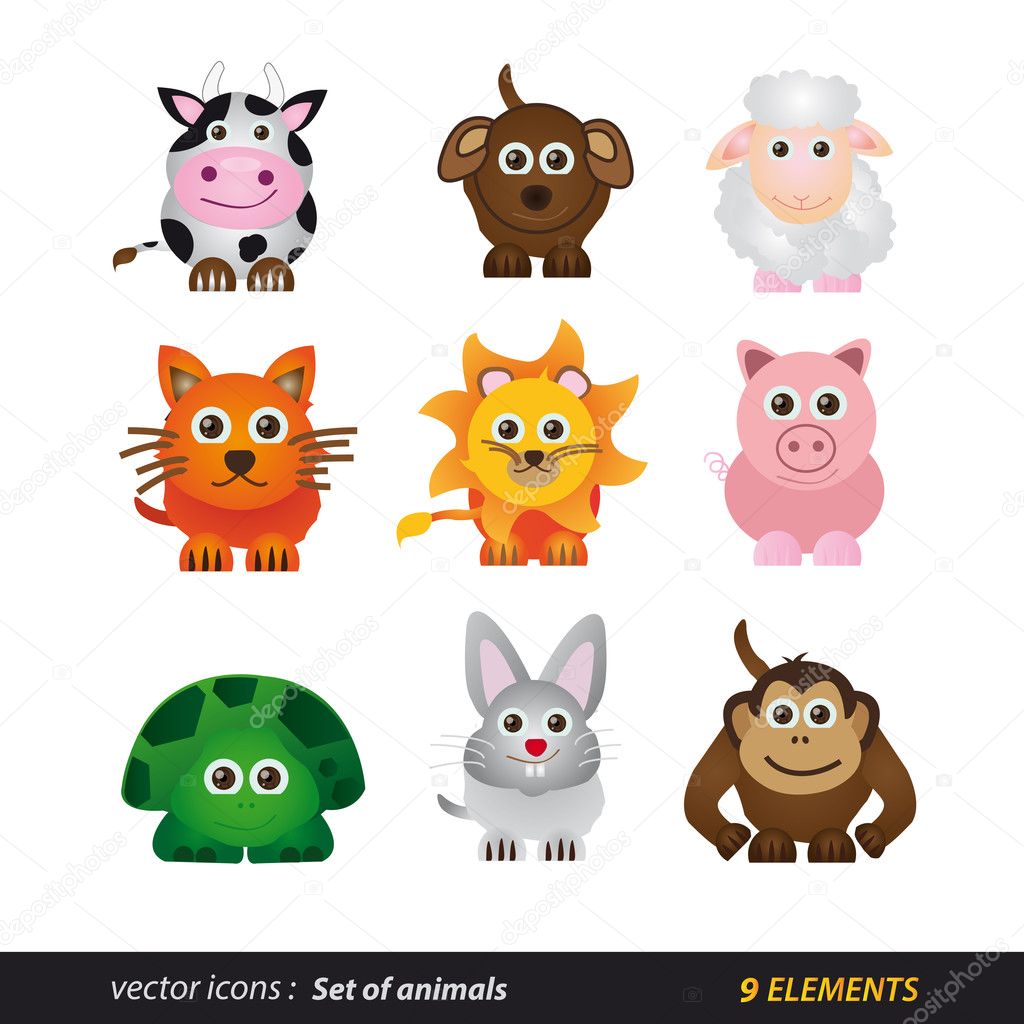 Set of animals. Cartoon and vector isolated