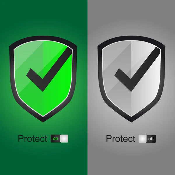Aceitar ícone de escudo verde, ligado — Vetor de Stock
