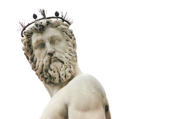 Primer plano de la cara de la estatua de Neptuno en Piazza della Signoria, Florencia, Italia — Foto de Stock