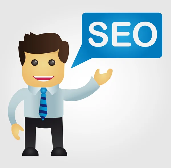 Hombre de negocios con una palabra SEO — Vector de stock