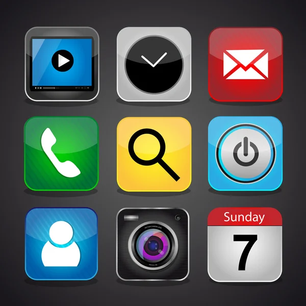 Vektor app ikon készlet-ra egy fekete háttér — Stock Vector
