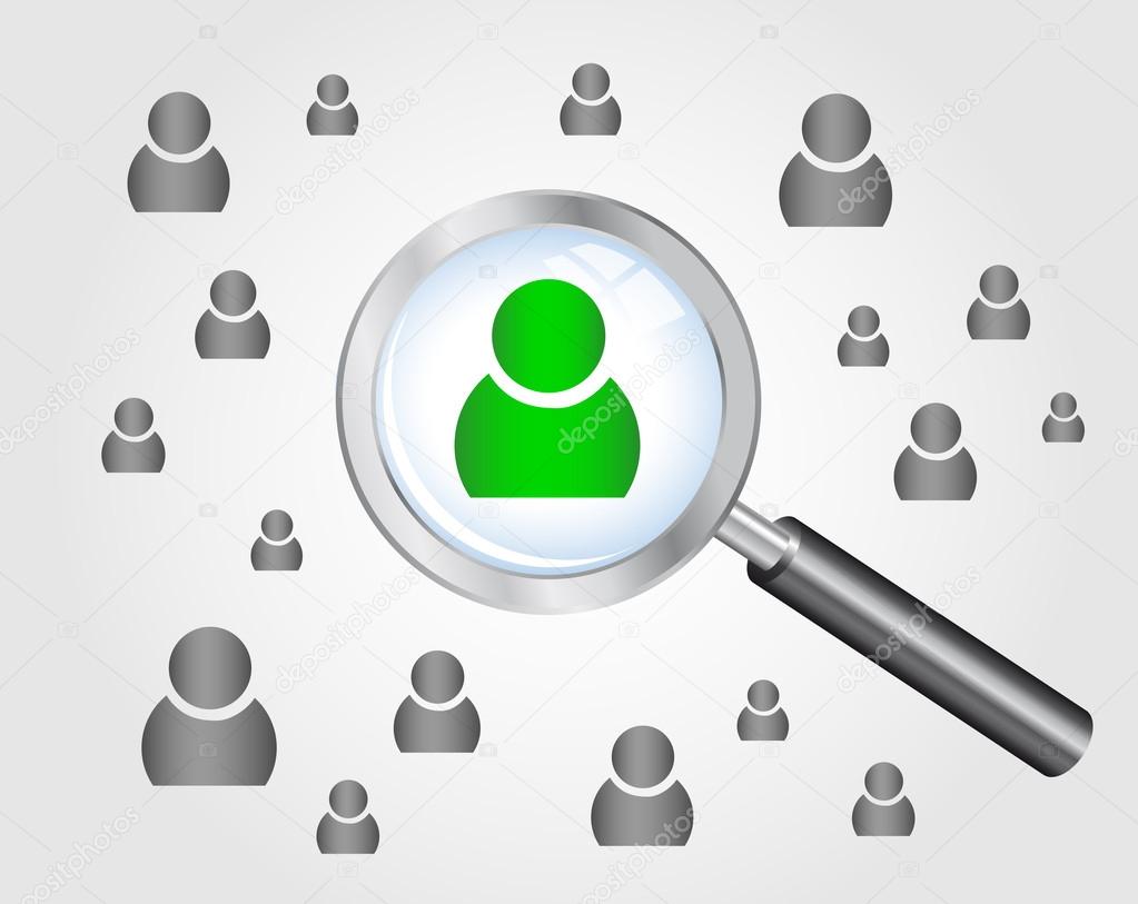 Job search concept. magnifying glass searching people.