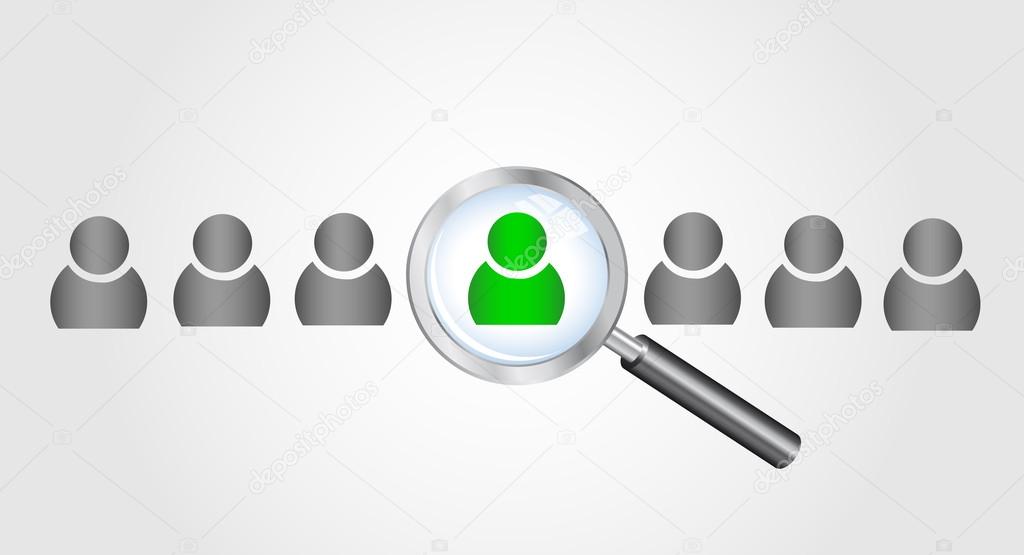 Magnifying glass searching people. Job search concept
