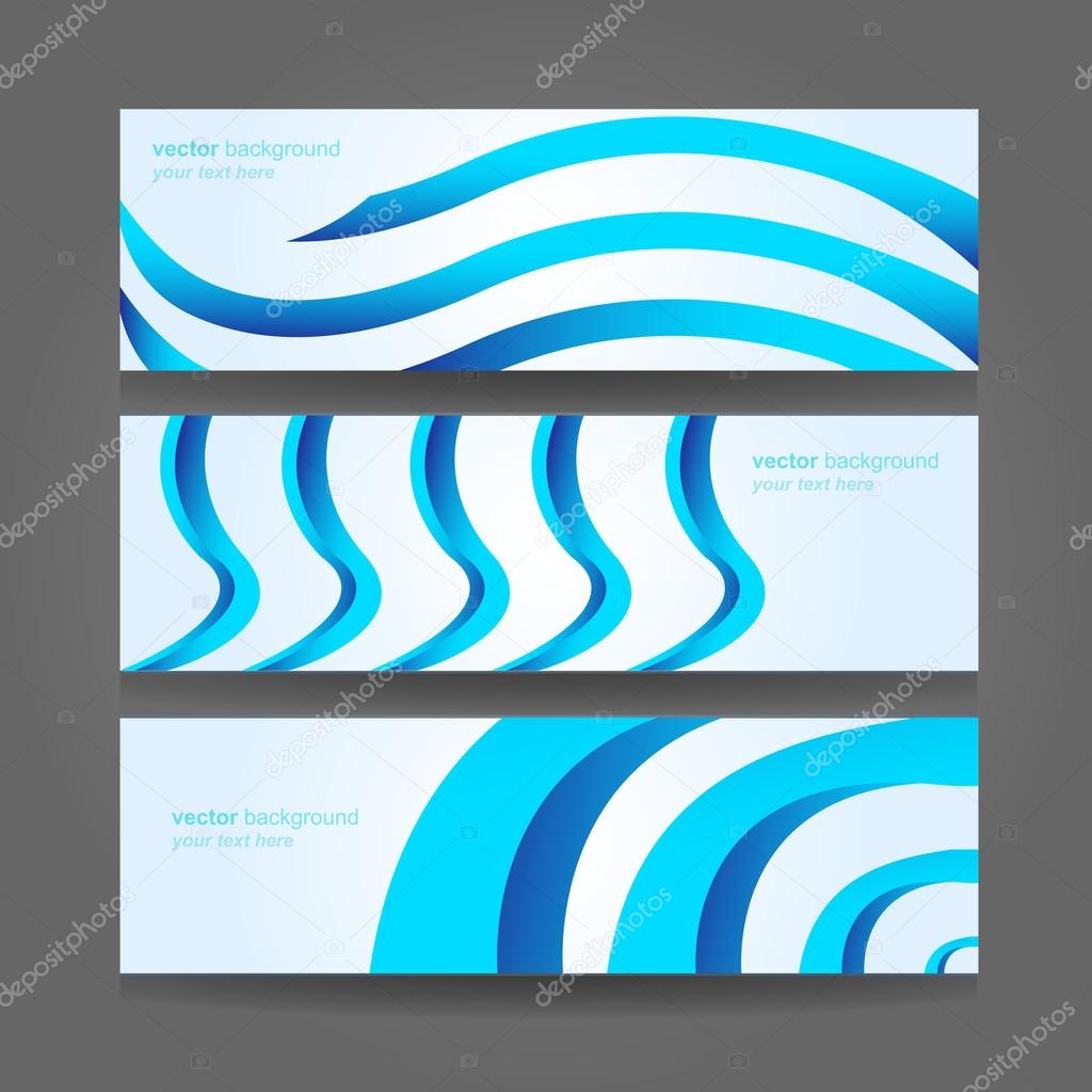 Banners or website headers with abstract wave forms in blue color