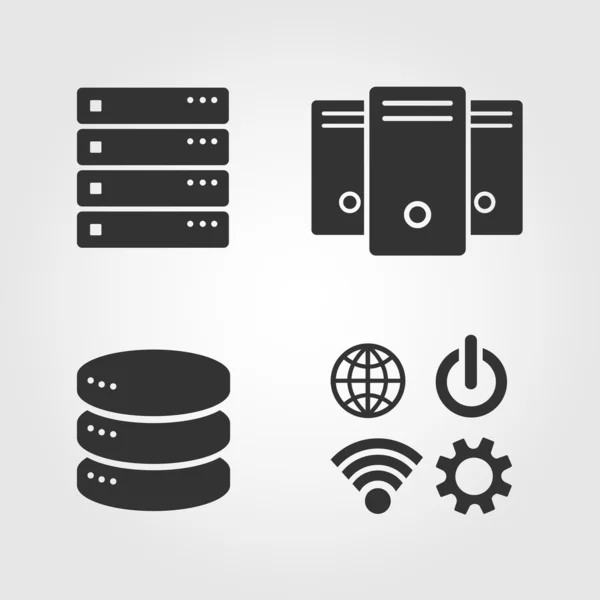 Computer Server icons set, flat design — Stock Vector