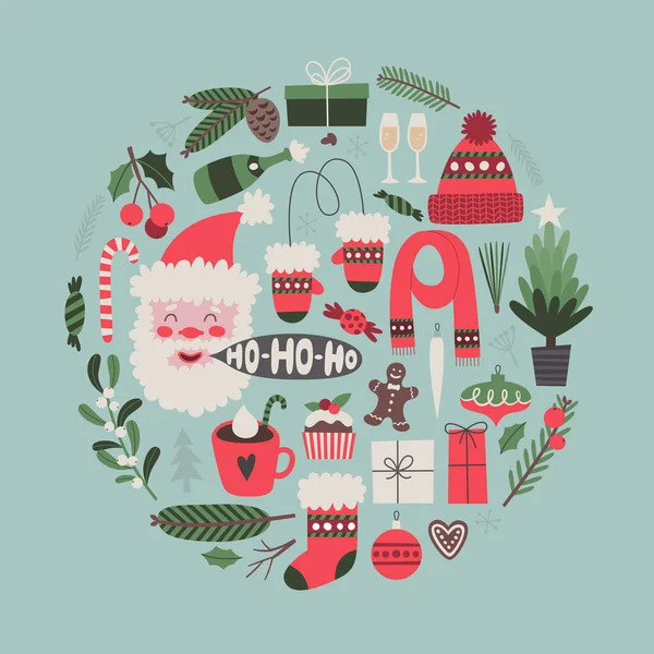 Vánoční Vektorová Ilustrace Tradičními Symboly Dovolené Novoroční Koncept Pohlednic Plakátů — Stockový vektor