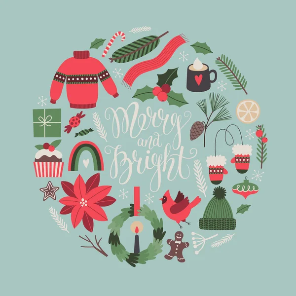 休日の伝統的なシンボルとクリスマスベクトルイラスト グリーティングカード ポスター バナー チラシのための新年のコンセプト 手描きのデジタルアートワークで漫画シンプルなスタイル — ストックベクタ