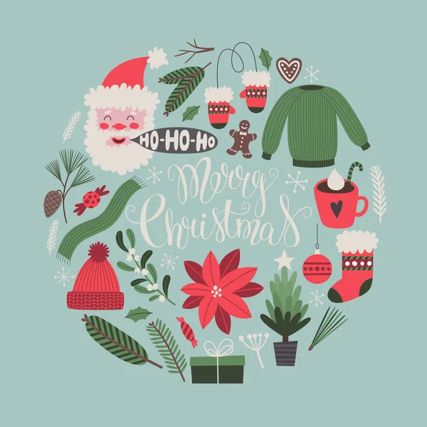 Illustration Vectorielle Noël Avec Symboles Traditionnels Vacances Nouveau Concept Année — Image vectorielle