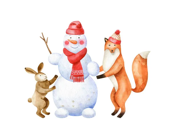토끼와 여우는 사람을 만든다 동물들 손으로 카드와 초대장을 크리스마스 — 스톡 사진