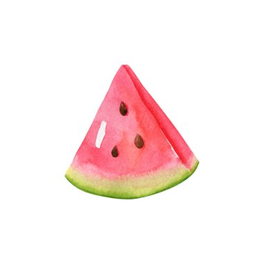 Üç köşeli olgun karpuz dilimi. Suluboya çizimi. Beyaz arka planda el çizimi yiyecek zirvesi izole.