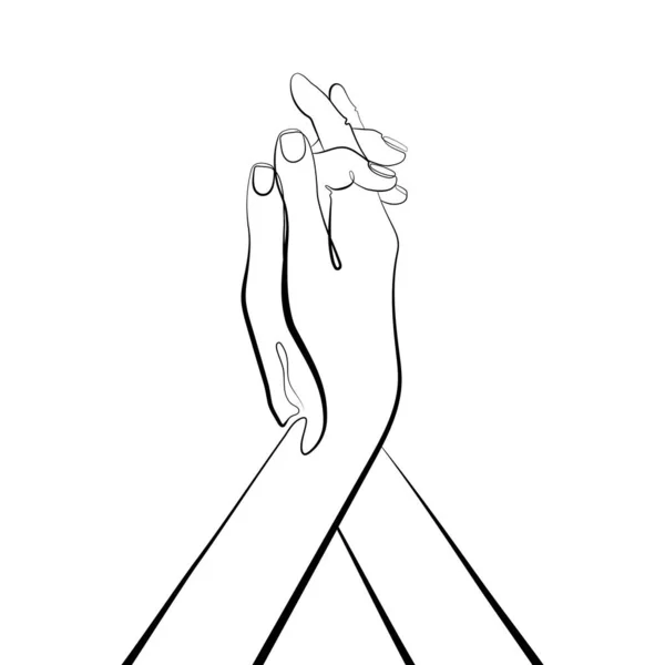 Dwie Ręce Ilustracja Wektora Jednej Linii Kochankowie Ręce Minimalistycznym Stylu — Wektor stockowy